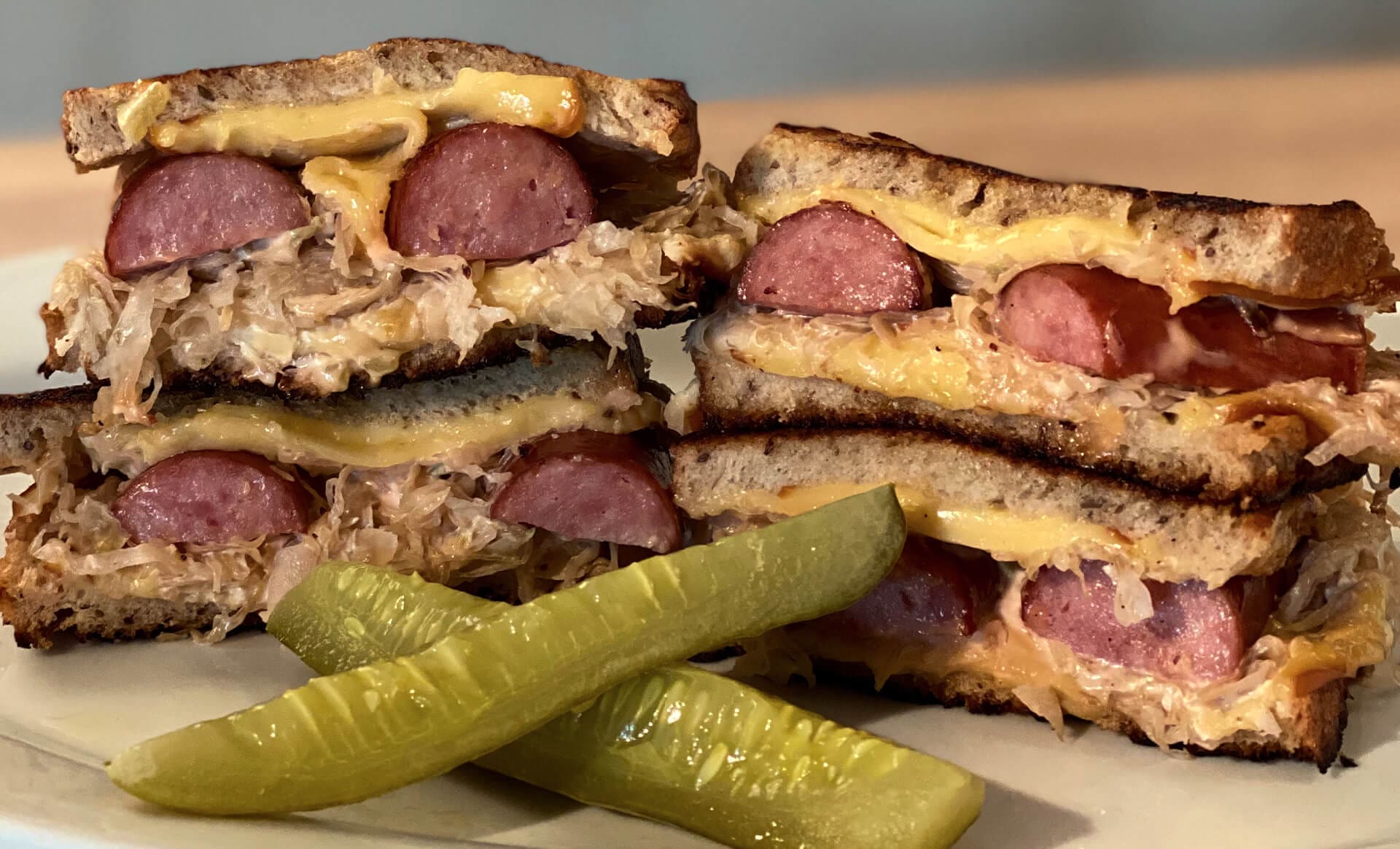 Kielbasa and SauerKrat Reuben Sandwich
