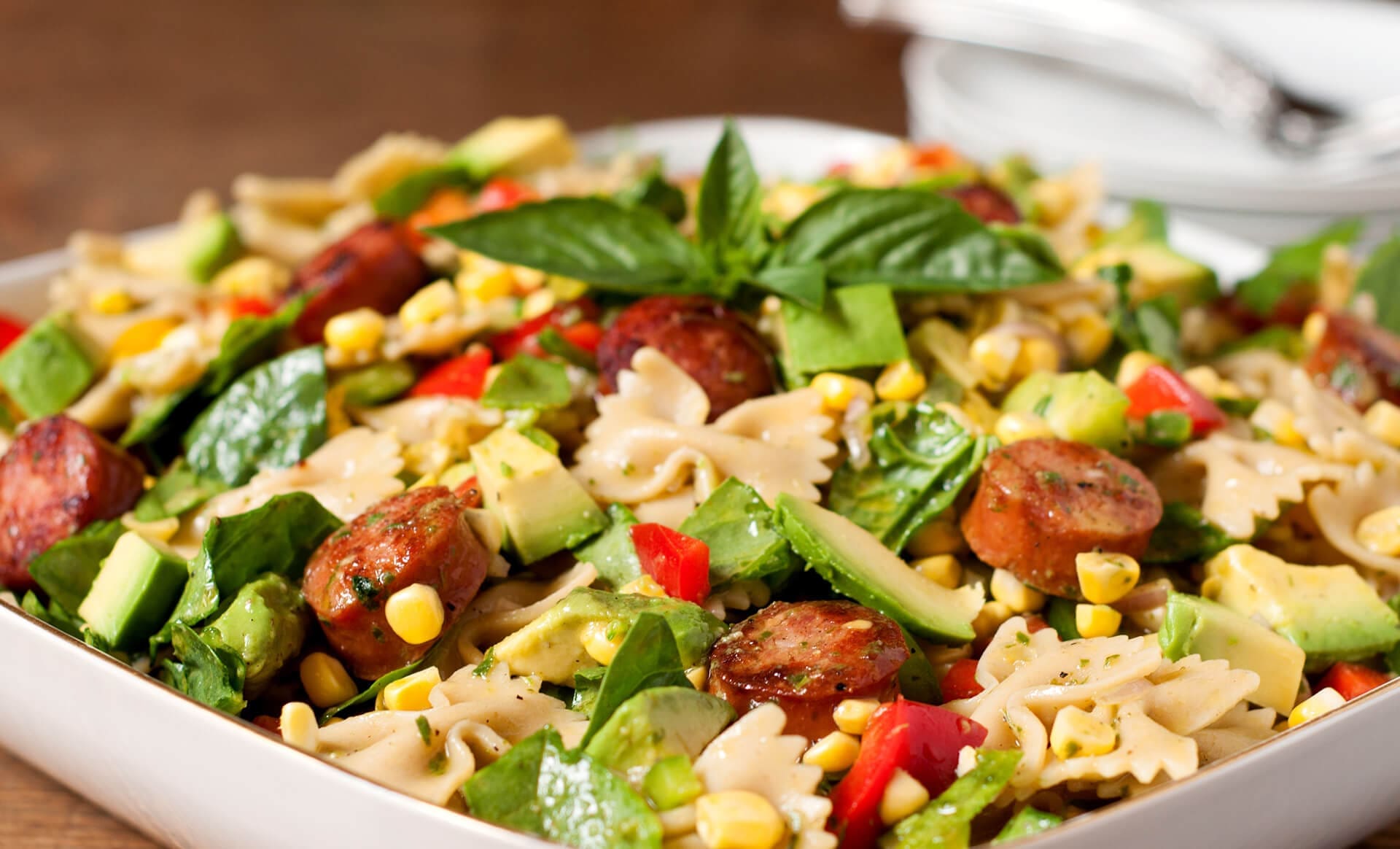 Kielbasa Pasta Salad with Lemon Basil Dressing