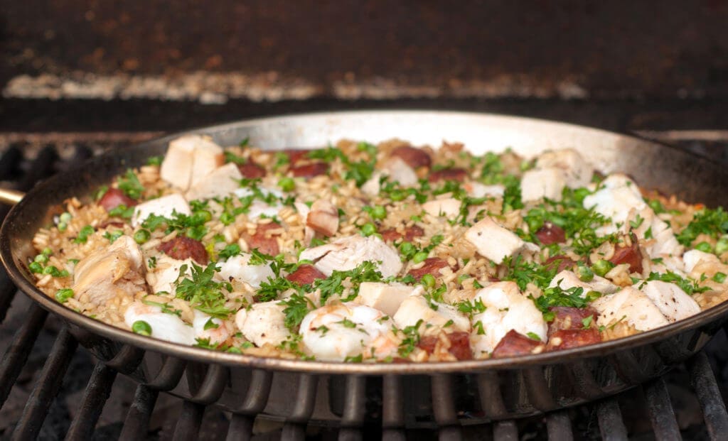 Shrimp and Sausage Paella on the Grill