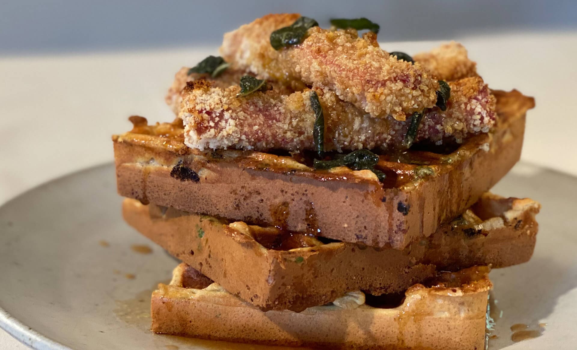 Panko Fried Ham Savory Waffles