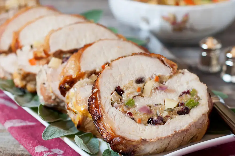 stuffed pork loin meal ready to server