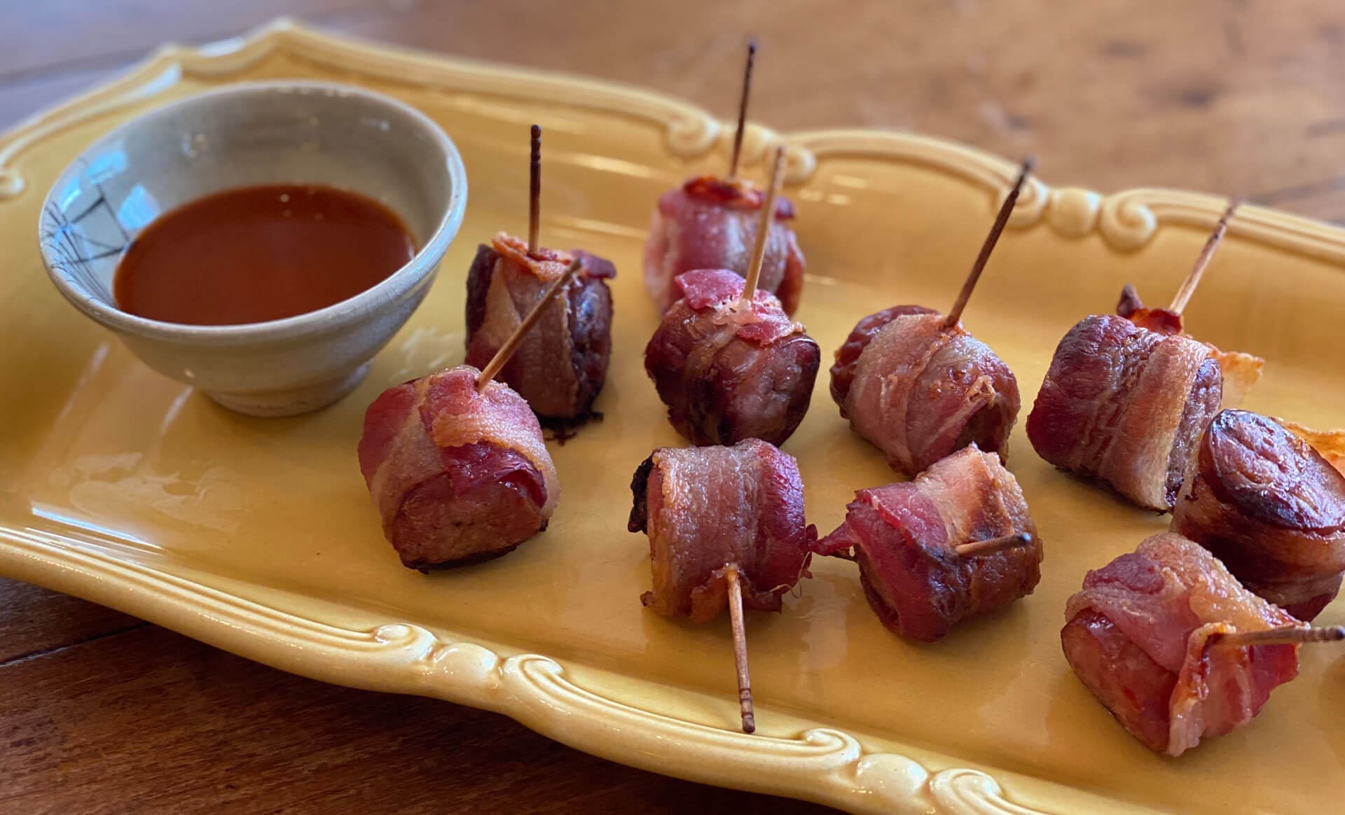 bacon wrapped brat bites