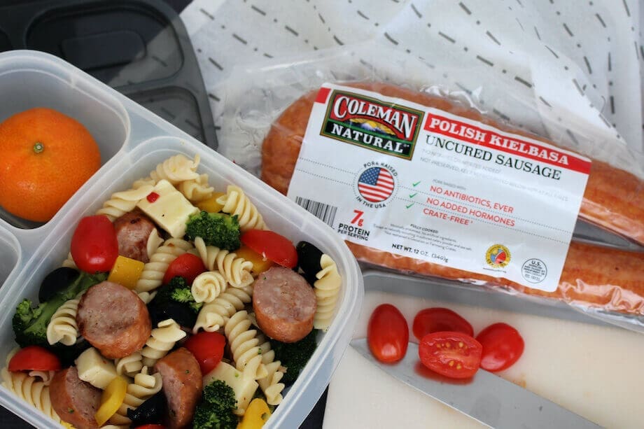 Pasta salad with polish kielbasa