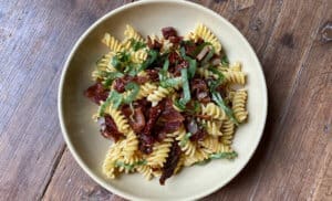 sun dried tomato p asta with bacon