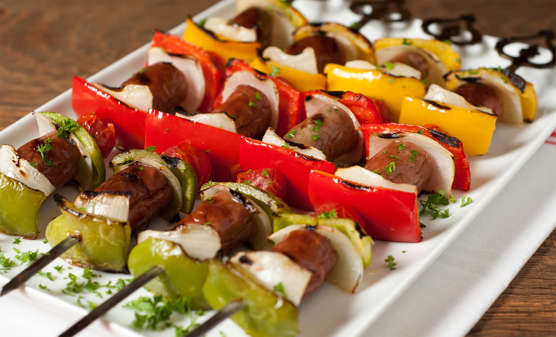 griilled brat and veggie kabobs
