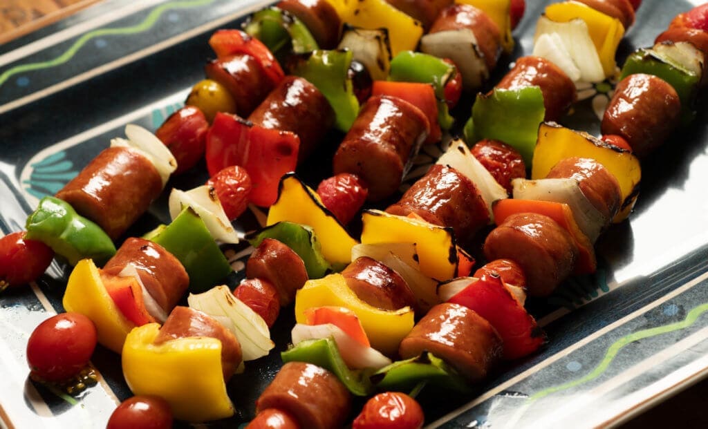 Quick Grilled Veggie Kebabs with Sausage