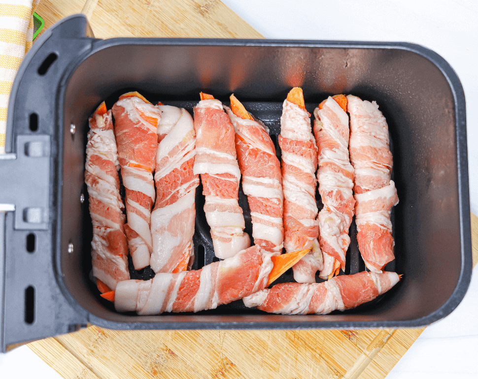 Bacon wrapped sweet potatoes in an air fryer